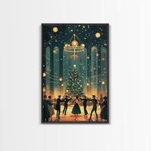 Load image into Gallery viewer, Elegant Ballroom Christmas Dance Scene with Holiday Lights and Decorations, Perfect Holiday Decor for Winter Wonderland, Framed Canvas Print