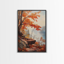 Carregar imagem no visualizador da galeria, Fall In The Virginia Mountains - Framed Canvas Print - Autumn Leaves Falling On The Mountain Lake Landscape