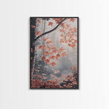 Carregar imagem no visualizador da galeria, Framed Canvas Print of Fall Leaves on Branches in Misty Forest, Moody Landscape Wall Art, Fall Decor, Gift Idea, Farmhouse Seasonal Art