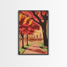 Carregar imagem no visualizador da galeria, Canvas Print of City Park with Autumn Trees and Path, Seasonal Wall Art, Modern Farmhouse Decor, Best Gift Idea, Fall Cityscape Art
