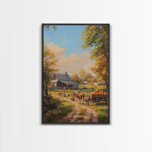 Carregar imagem no visualizador da galeria, Autumn Farmhouse Harvest Scene With Pumpkins Framed Canvas Print Fall Wall Art Seasonal Home Decor Thanksgiving Wall Art Rustic Gift Idea