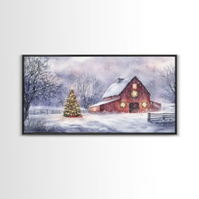 Load image into Gallery viewer, Christmas decor farmhouse Framed Canvas Print snowy barn scene holiday wall art Christmas tree decor best gift Christmas holiday home decor