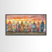 Carregar imagem no visualizador da galeria, Fall Surfboards Beach Art Print Canvas Wall Art Autumn Surfboard Beach Scene Seasonal Wall Art Framed Canvas Print Fall Beach Decor