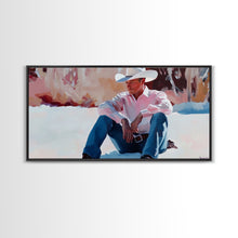 Carregar imagem no visualizador da galeria, Fall harvest Framed Canvas Print featuring a cowgirl sitting among pumpkins in a rustic setting, farmhouse autumn decor and wall art