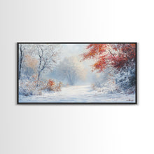 Load image into Gallery viewer, Cozy Cabin in the Snow Framed Canvas Print, Ideal Christmas Holiday Wall Art for Winter Wonderland Decor and Festive Home Interiors