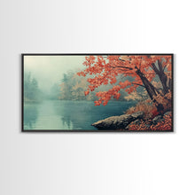 Load image into Gallery viewer, Fall On The Lake, Watercolor Landscape Painting Framed Canvas Print, retro holiday decor wall art with nostalgic vibe
