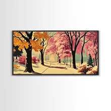 Carregar imagem no visualizador da galeria, Autumn Park Path Framed Canvas Print, Warm Fall Trees and Pathway Wall Art, Seasonal Fall Home Decor, Farmhouse Gift Idea, Holiday Wall Art