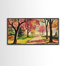 Load image into Gallery viewer, Colorful Autumn Path Canvas Print, Fall Park Scene Wall Art, Modern Farmhouse Autumn Decor, Holiday Art, Best Seasonal Gift Idea