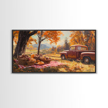 Carregar imagem no visualizador da galeria, Fall Picnic Afternoon Framed Canvas Print, Rustic Farmhouse Decor, Autumn Country Landscape Art, Modern Farmhouse Wall Art, Seasonal Gift