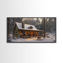 Load image into Gallery viewer, Cozy Christmas Cabin in Woods Framed Canvas Print - Rustic Christmas Decor and Winter Wonderland Scene with Holiday Wall Art