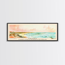 Load image into Gallery viewer, Aruba, autonomous country of the Kingdom of the Netherlands Watercolor Beach Print, Vacation Gift, autonomous country of the Kingdom of the Netherlands Wall Art, Framed Canvas Print, Framed Beach Painting