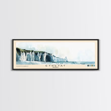 Load image into Gallery viewer, Étretat, France Watercolor Print, Vacation Gift, France Wall Art, Beach Painting, Beach Decor, Large Wall Art, Wood Frame Art