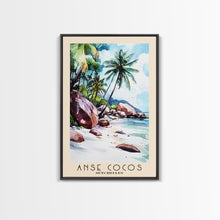 Load image into Gallery viewer, Anse Cocos, Seychelles Watercolor Beach Print, Vacation Gift, Seychelles Wall Art, Beach Painting, Beach Decor, Beach Painting