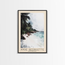 Load image into Gallery viewer, Anse Georgette, Seychelles Watercolor Beach Print, Vacation Gift, Seychelles Wall Art, Framed Canvas Print, Framed Beach Painting