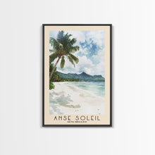 Load image into Gallery viewer, Anse Soleil, Seychelles Watercolor Beach Print, Vacation Gift, Seychelles Wall Art, Framed Canvas Print, Framed Beach Painting