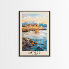 Load image into Gallery viewer, Antibes, France Watercolor Print, Vacation Gift, France Wall Art, Beach Painting, Beach Decor, Large Wall Art, Wood Frame Art