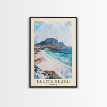 Carregar imagem no visualizador da galeria, Balos Beach, Greece Watercolor Beach Print, Vacation Gift, Greece Wall Art, Framed Canvas Print, Framed Beach Painting