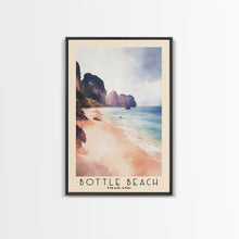 Load image into Gallery viewer, Bottle Beach, Thailand Watercolor Beach Print, Vacation Gift, Thailand Wall Art, Framed Canvas Print, Framed Beach Painting