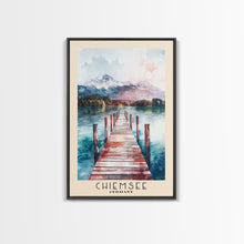 Load image into Gallery viewer, Chiemsee, Germany Watercolor Print, Vacation Gift, Germany Wall Art, Beach Painting, Beach Decor, Large Wall Art, Wood Frame Art