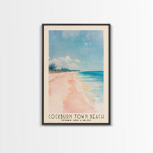 Cargar imagen en el visor de la galería, Cockburn Town Beach, Turks and Caicos Watercolor Beach Print, Vacation Gift, Turks and Caicos Wall Art, Framed Canvas Print, Framed Beach Painting