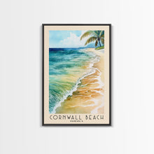 Load image into Gallery viewer, Cornwall Beach, Jamaica Watercolor Beach Print, Vacation Gift, Jamaica Wall Art, Framed Canvas Print, Framed Beach Painting