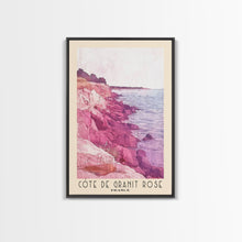 Load image into Gallery viewer, Côte de Granit Rose, France Watercolor Beach Print, Vacation Gift, France Wall Art, Framed Canvas Print, Framed Beach Painting