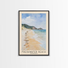 Load image into Gallery viewer, Freshwater Beach, Australia Watercolor Beach Print, Vacation Gift, Australia Wall Art, Framed Canvas Print, Framed Beach Painting