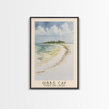 Load image into Gallery viewer, Gibbs Cay, Turks and Caicos Watercolor Beach Print, Vacation Gift, Turks and Caicos Wall Art, Framed Canvas Print, Framed Beach Painting