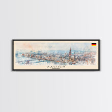 Carregar imagem no visualizador da galeria, Aachen Germany Panoramic Travel Poster, Framed Canvas Print or Metal Wall Art, Travel Art, Home Decor, Panoramic Painting, Midcentury Art