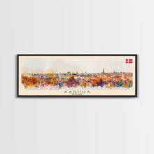 Carregar imagem no visualizador da galeria, Aarhus Denmark Panoramic Travel Poster, Framed Canvas Print or Metal Wall Art, Travel Art, Home Decor, Panoramic Painting, Midcentury Art