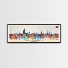 Load image into Gallery viewer, Amsterdam Netherlands Travel Art, City Art, Framed Canvas Print or Metal Wall Art, Europe Travel Poster, Panoramic Wall Art, Extra Wide Wall Art
