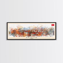 Load image into Gallery viewer, Antalya Turkey Panoramic Travel Poster, Framed Canvas Print or Metal Wall Art, Travel Art, Home Decor, Panoramic Painting, Midcentury Art