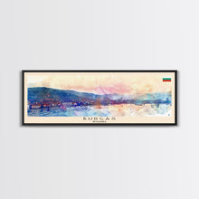 Carregar imagem no visualizador da galeria, Burgas Bulgaria Panoramic Travel Poster, Framed Canvas Print or Metal Wall Art, Travel Art, Home Decor, Panoramic Painting, Midcentury Art