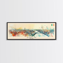 Load image into Gallery viewer, Dublin Ireland Panoramic Travel Poster, Framed Canvas Print or Metal Wall Art, Travel Art, Home Decor, Panoramic Painting, Midcentury Art