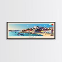 Load image into Gallery viewer, Almada Portugal Travel Art, City Art, Framed Canvas Print or Metal Wall Art, Europe Travel Poster, Panoramic Wall Art, Extra Wide Wall Art