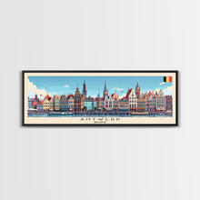 Load image into Gallery viewer, Antwerp Belgium Wall Art, Panoramic Travel Poster, Panoramic Framed Canvas Print, City Wall Art, Wall Hanging Home Decor, Travel Art