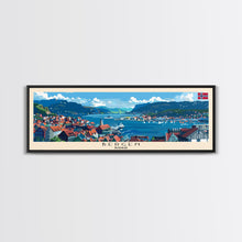 Load image into Gallery viewer, Bergen Norway Wall Art, Panoramic Travel Poster, Panoramic Framed Canvas Print, City Wall Art, Wall Hanging Home Decor, Travel Art