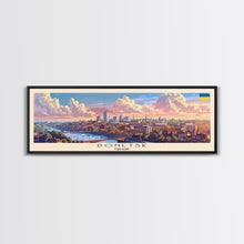 Load image into Gallery viewer, Donetsk Ukraine Panoramic Travel Poster, Framed Canvas Print or Metal Wall Art, Travel Art, Home Decor, Panoramic Painting, Midcentury Art