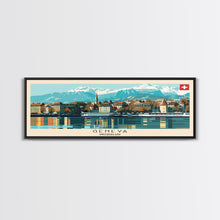 Carregar imagem no visualizador da galeria, Geneva Switzerland Wall Art, Panoramic Travel Poster, Panoramic Framed Canvas Print, City Wall Art, Wall Hanging Home Decor, Travel Art