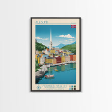 Carregar imagem no visualizador da galeria, Ålesund Norway Travel Poster Framed Canvas Print, Midcentury Modern Art, Pop Art Wall Decor, Living Room Art, Scenic Wall Art