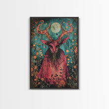 Load image into Gallery viewer, Enchanted Demon Under Full Moon Framed Canvas Print, Halloween Art, Creepy Wall Art, Spooky Home Decor, Art, Haunting Living Room Decor