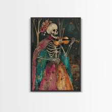 Load image into Gallery viewer, Day of the Dead Skeleton Playing Violin - Colorful Skeleton Art - Dia de los Muertos Inspired Print - Halloween Skeleton Decor