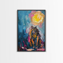 Load image into Gallery viewer, Halloween Art of a Werewolf in a Dress Eating Pizza Under the Moonlight, Perfect for Adding a Playful Touch to Spooky Decor