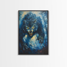 Carregar imagem no visualizador da galeria, Ferocious Werewolf Growling in Forest | Halloween Wall Art | Spooky Home Decor | Creepy Werewolf Howling Painting | Framed Canvas Print