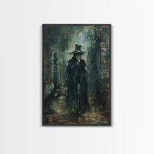 Carregar imagem no visualizador da galeria, Ghostly Figure in Victorian Attire - Eerie Night Stalker Gothic Art Framed Canvas Print, Halloween Haunted House Decor