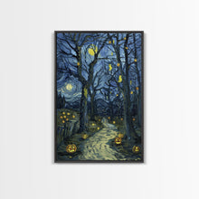 Load image into Gallery viewer, Dark Steamy Train at Night Framed Canvas Print, Halloween Wall Art, Spooky Train Station Decor, Haunted Transportation Artwork, Ghostly Art