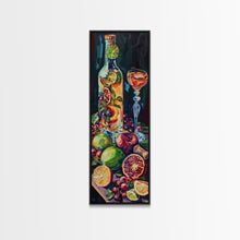 Load image into Gallery viewer, Still Life Bar Art Print Framed on Canvas, Vertical Framed Kitchen Art, Dark Wall Art, Textured, Cocktail Canvas Wall Art Print, Modern Art