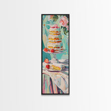 Load image into Gallery viewer, Cake Wall Art Framed and Printed on Canvas, Wall Art for Kitchen or Bakery, Food Art Print, Tall and Narrow Colorful Art for Kitchen