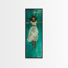Carregar imagem no visualizador da galeria, Abstract Modern Canvas Art of Woman Underwater, Ocean Wall Art, Coastal Wall Art Print, Oversized Tall and Narrow Canvas Art