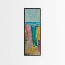 Load image into Gallery viewer, Colorful Laundry on Beach Landscape Art Print, Vertical Oversized Living Room Canvas Print Framed, Framed Wall Art for Laundry Room